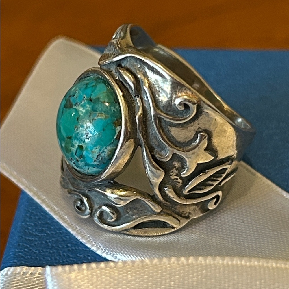 Solid Sterling Silver Ring With Turquoise Stone - image 7